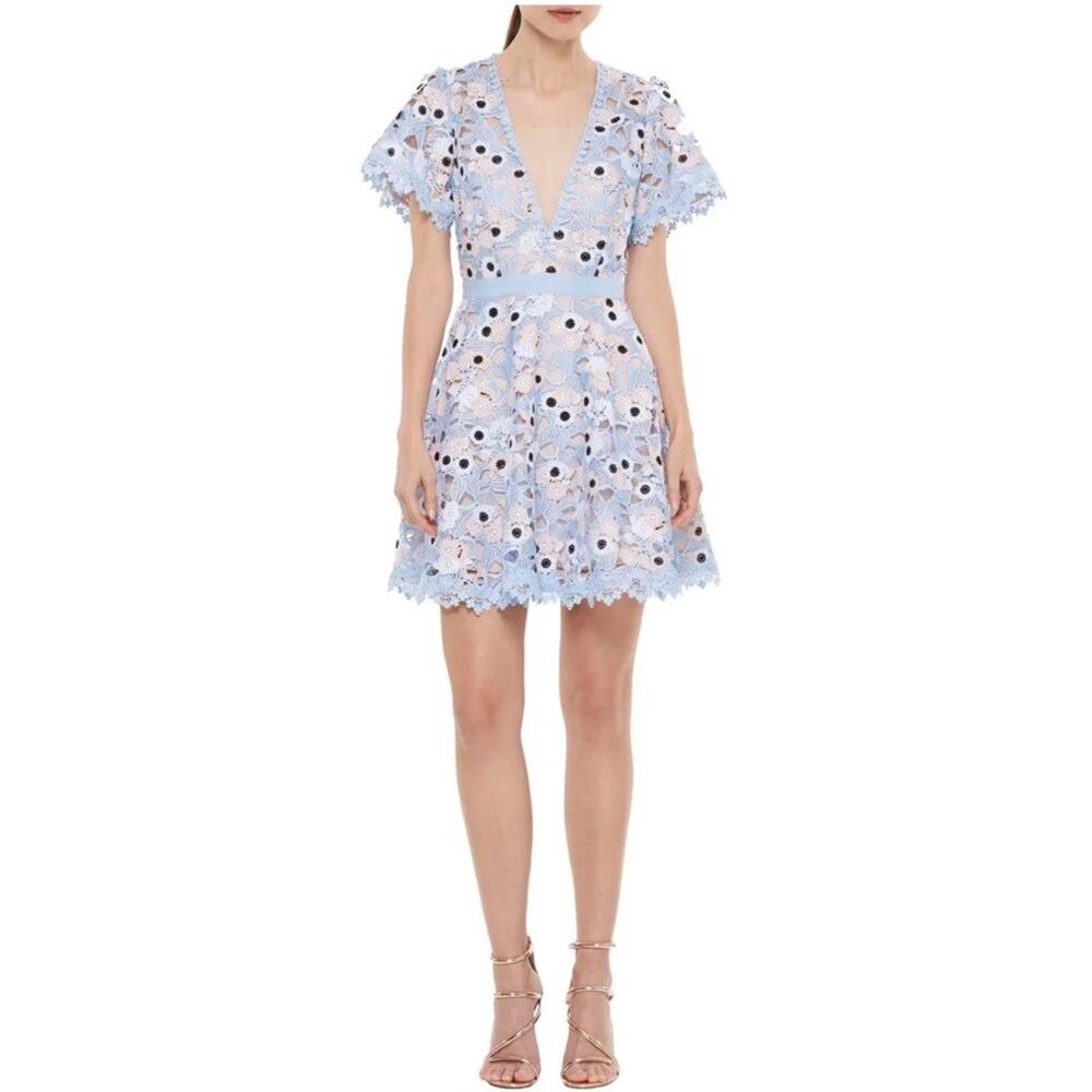 La Maison Talulah Lace Mini Dress Floral Infatuation Blue Wedding Party Size XL‎